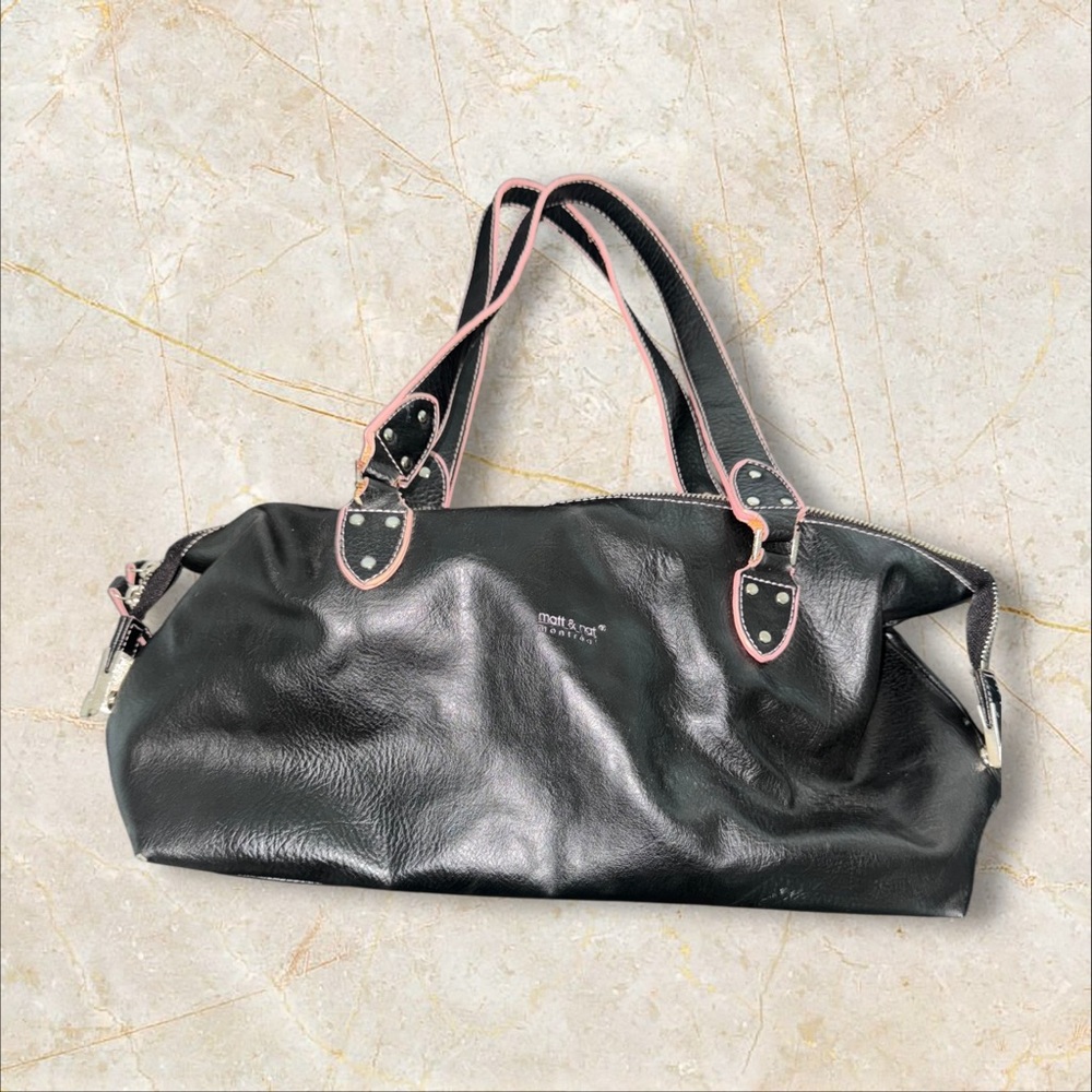 Matt & Nat Black Shoulder Bag with Pink Trim